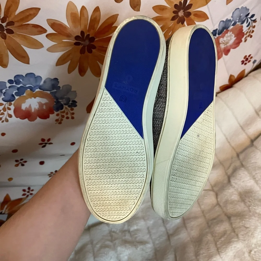 Rothy’s Womens 8 The Original Slip On Sneaker Knit Pink Gold Black Metallic City